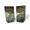 Image 1 : Pair Of Green Marble Book Ends With Brass Caduceus Medical Emblems