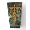 Image 2 : Pair Of Green Marble Book Ends With Brass Caduceus Medical Emblems