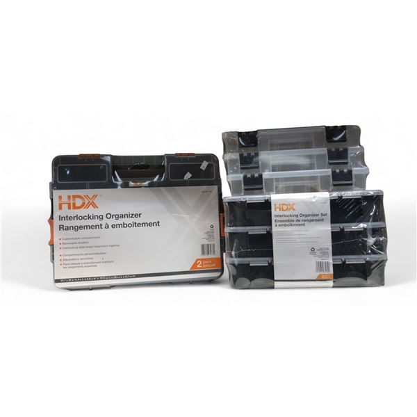 2 Sealed Hdx Organizers And A Sealed Husky 11" Parts Bin