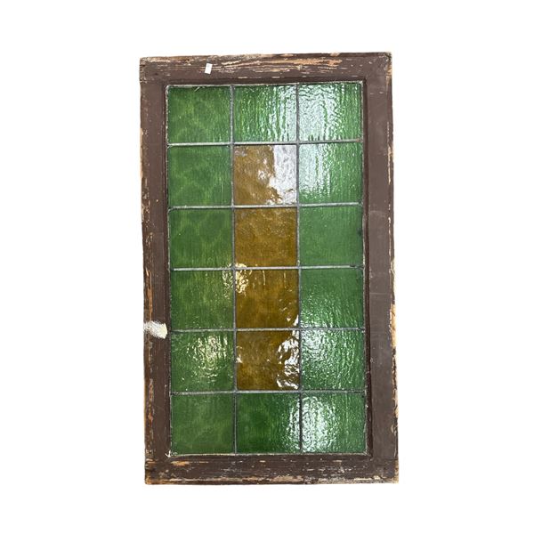 Vintage Wood Framed Leaded Stained Glass Panel Window