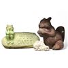 Image 2 : 4 Assorted Garden Ornaments, Squirrel, Frog On Rock, Swinging Monk, Etc.''