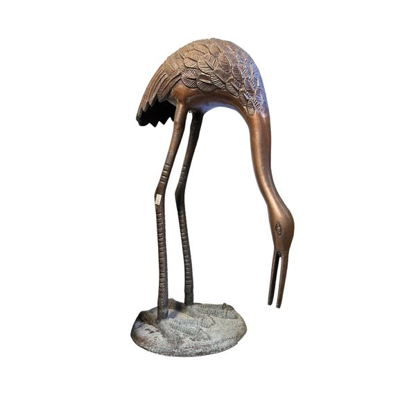 Cast Metal Crane Sculpture