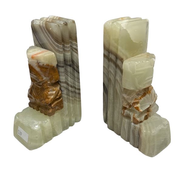 Pair Of Carved Onyx Marble Book Ends