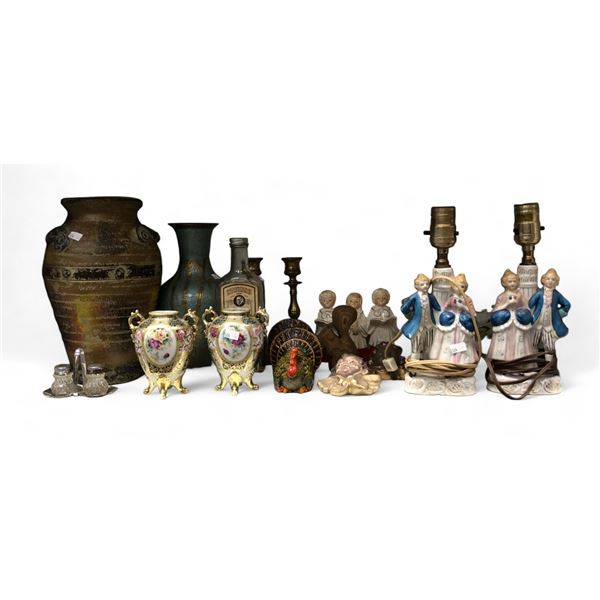 Assorted Vintage Collectibles, Vases, Salt And Peppers, Lamps, Candle Sticks, Turkeys, Etc..