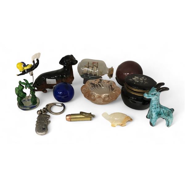 Assorted Collectibles, Ship In A Bottle, Fish Floats, Keychains, Beswick, Glass Sea Diver Paper Weig