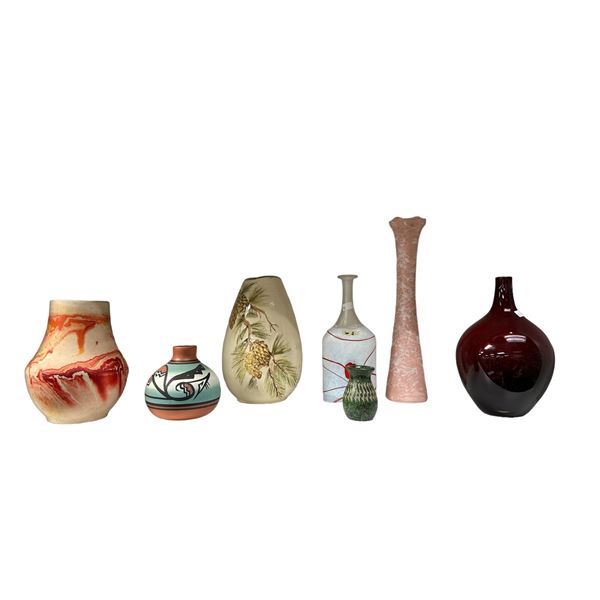 Assorted Collectible Pottery And Glassware Vases, Nemadji, Shawnce, Etc.…
