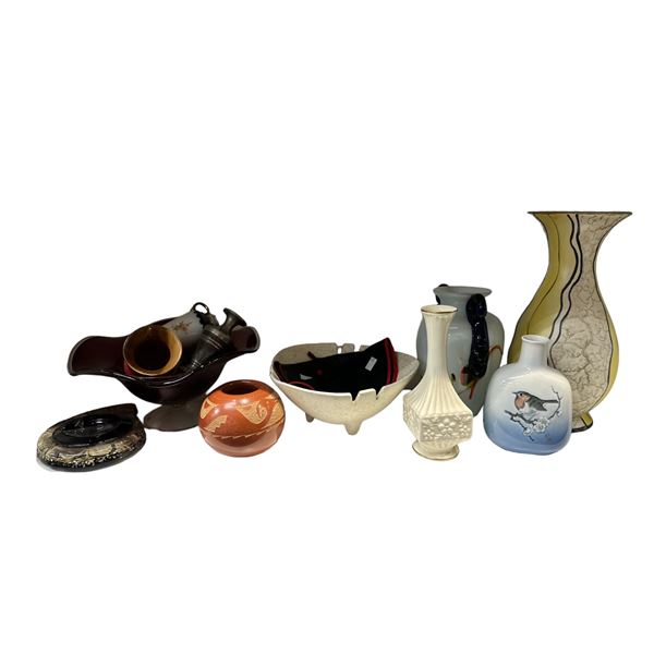 Assorted Collectibles, Ashtray, Vases, Bowl, Etc..