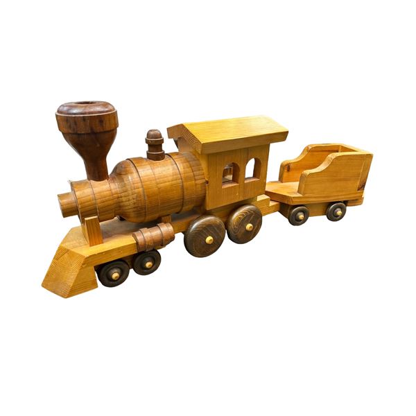 Handmade Wooden Train Engine With Cart