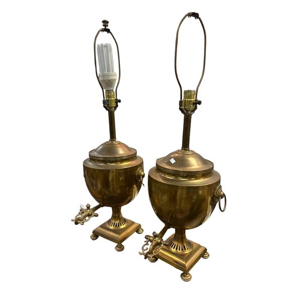 Pair Of Brass Samovar Tea Urn Table Lamps