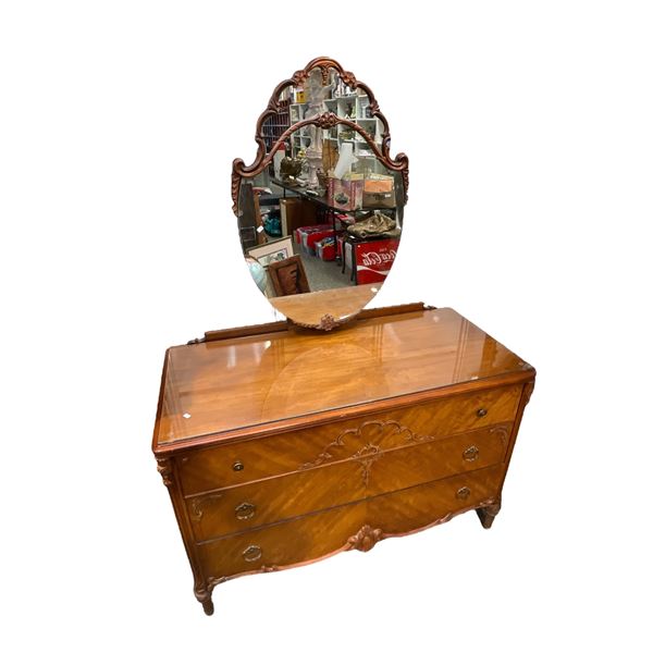 Vintage Carved Wooden Glass Top Vanity