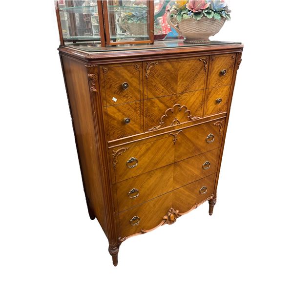 Vintage Carved Wooden Glass Top Dresser