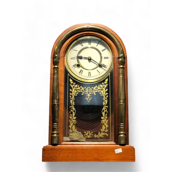 Wooden Brass Mantel Clock With Key And Pendulum, Made In Korea