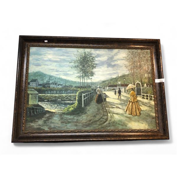 Framed Oil On Canvas European City Scene Signed Domina