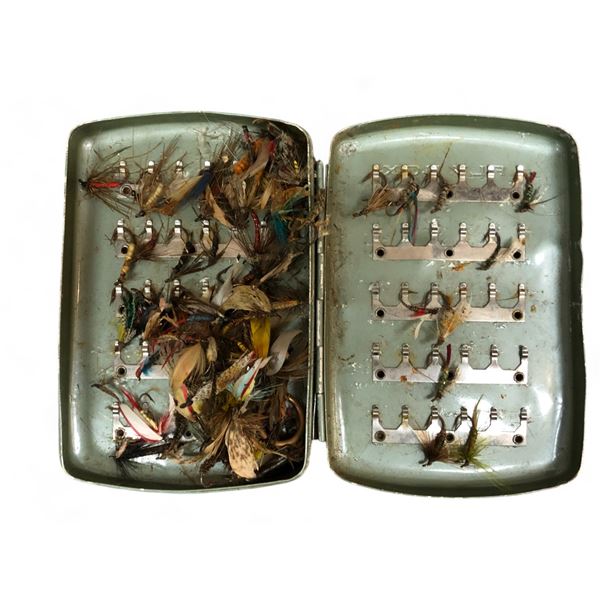 Case Full Of Vintage Hand Tied Fishing Hooks
