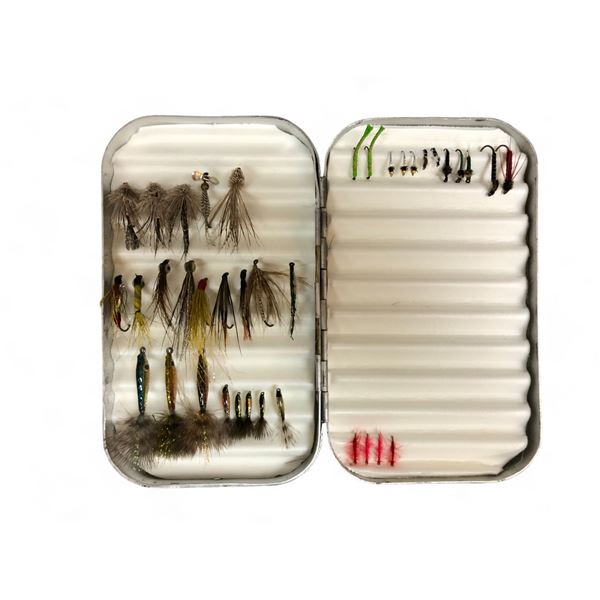 Case Full Of Vintage Hand Tied Fishing Hooks