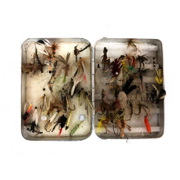 Case Full Of Vintage Hand Tied Fishing Hooks