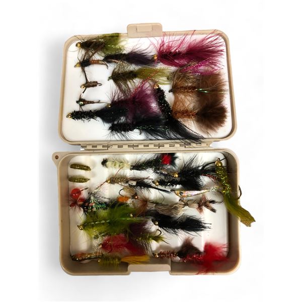 Case Full Of Vintage Hand Tied Fishing Hooks