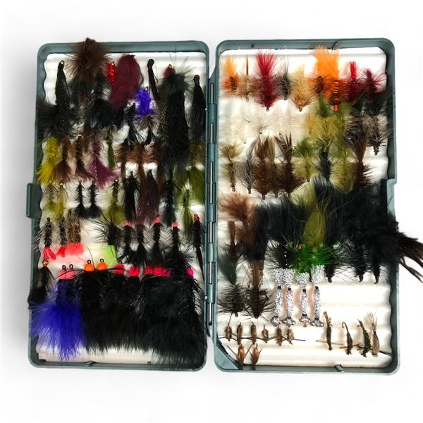 Case Full Of Vintage Hand Tied Fishing Hooks