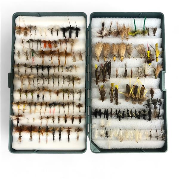 Case Full Of Vintage Hand Tied Fishing Hooks