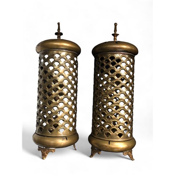 Pair Of Vintage Pierced Brass Lanterns