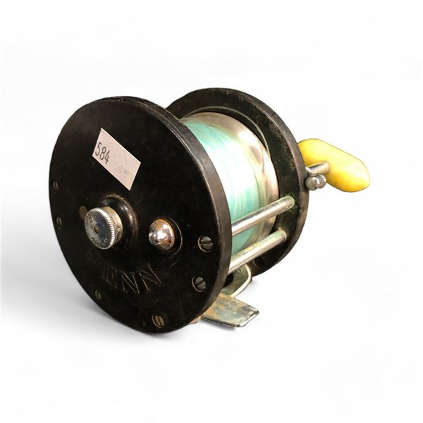 Vintage Penn Fishing Reel Model # 285 With Yellow Bakelite Handle