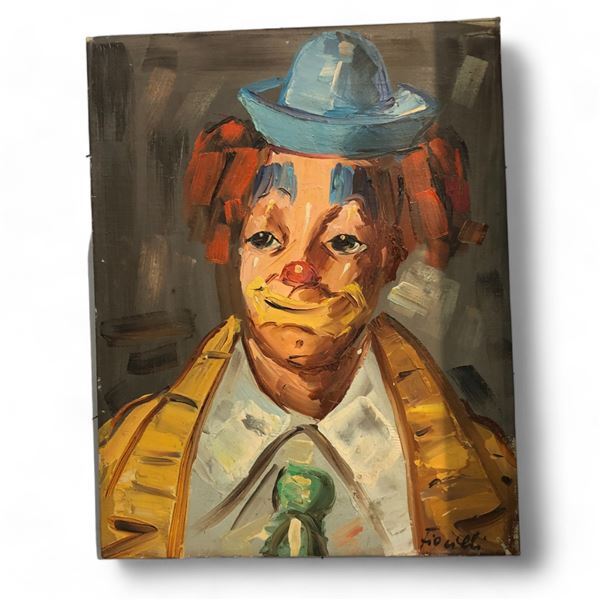 Oil On Canvas Of Clown Signed Fioull