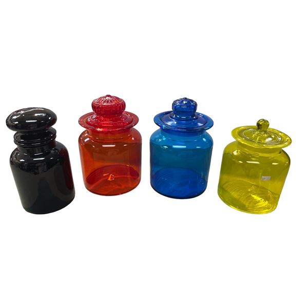 4 Colored Glass Containers