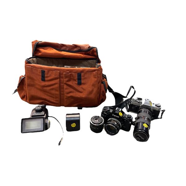 Vintage Camera Bag Full Of Cameras, Lenses, Camera Accessories, Etc.. , Cannon