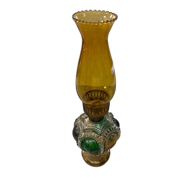 Vintage Multicolored Oil Lamp With Amber Flute