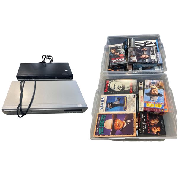 2 Toshiba DVD Players, With 2 Totes Full Of DVDs