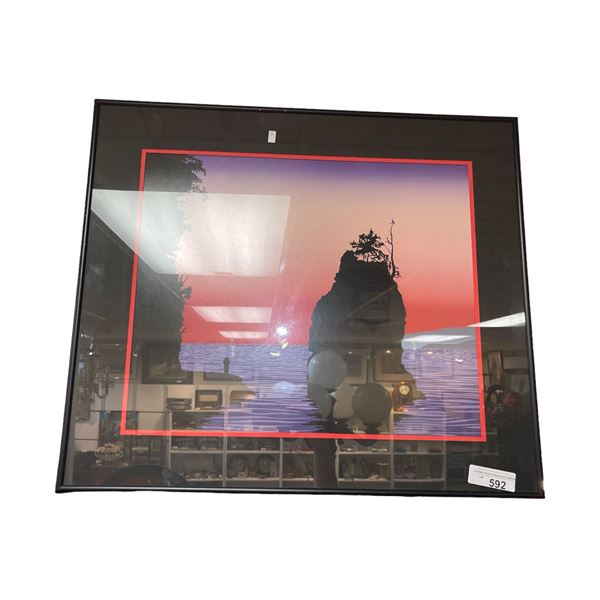 Framed Print Of Ocean Scene With Mans Face In Rock