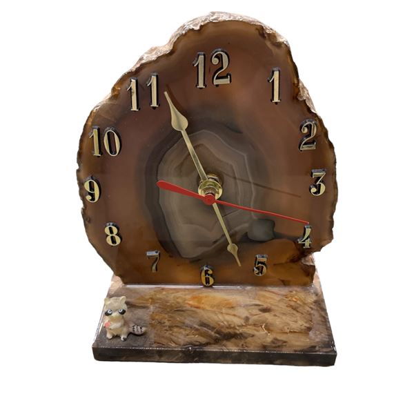 Agate Slice Clock With Baby Raccoon