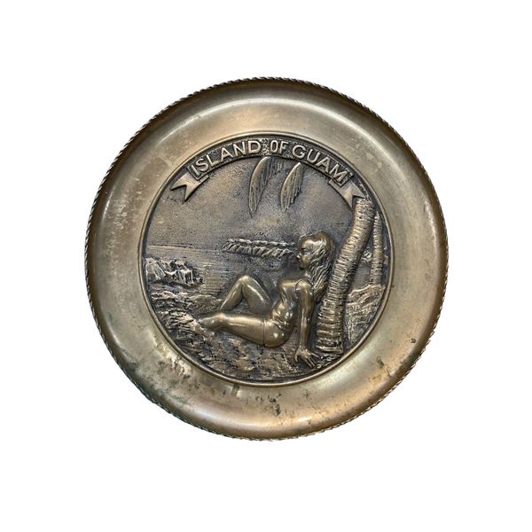 Vintage Brass Island Of Guam Embossed Plate