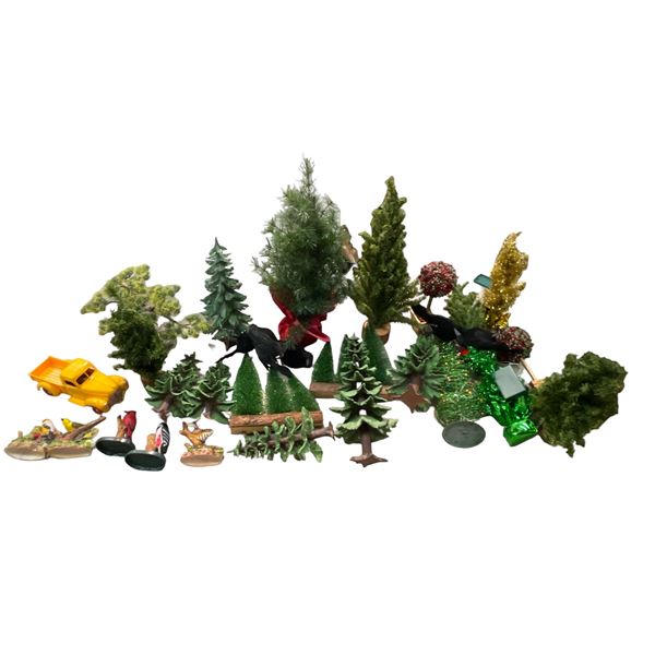 Box Full Of Christmas Greenery And Truck Etc..