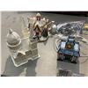 Image 2 : Tote Full Of Miniature Buildings, Stain Glass Bank Lamp, Etc..