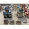 Image 3 : Tote Full Of Miniature Buildings, Stain Glass Bank Lamp, Etc..