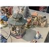 Image 7 : Tote Full Of Miniature Buildings, Stain Glass Bank Lamp, Etc..