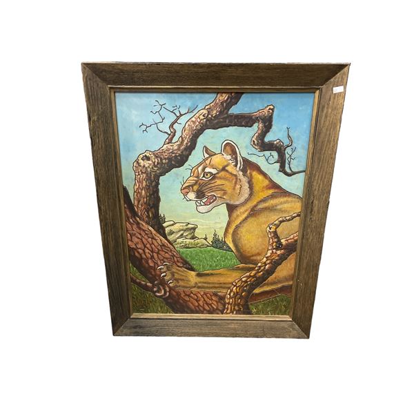Framed Carved Board With Painting Of Tiger