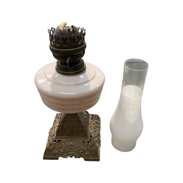 Milk Glass Oil Lamp With Brass Base