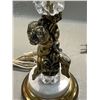 Image 2 : Pair Of Brass And Crystal Lamps With Cherub On Base