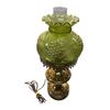 Image 1 : Vintage Brass Oil Lamp With Embossed Green Glass Shade With Grapes