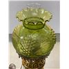 Image 2 : Vintage Brass Oil Lamp With Embossed Green Glass Shade With Grapes