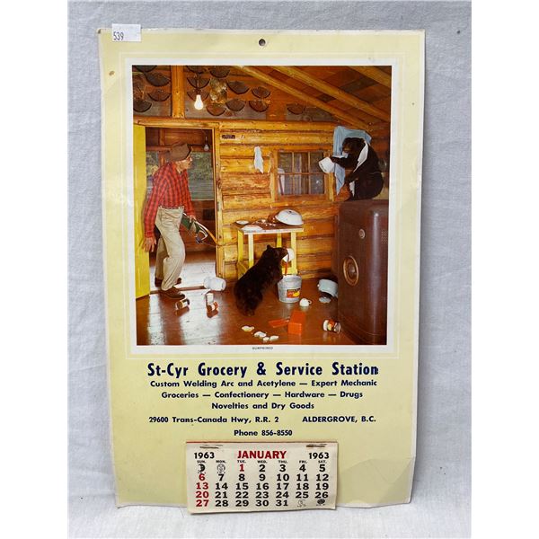 Vintage St-Cyr Grocery And Service Station Aldergrove B.C Calendar 1963
