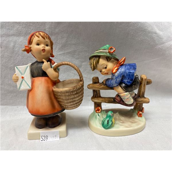 2 Vintage Hummel Figurines, Retreat To Safety And Young Girl