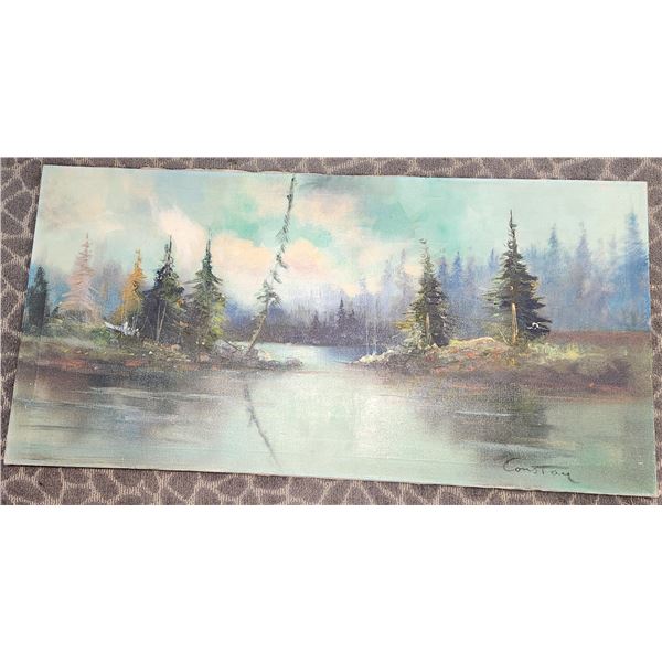 Large Oil On Canvas Forest River Scene Signed Constay