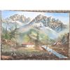 Image 1 : Vintage Oil On Board Cottage And Mountains Scene