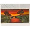Image 1 : Large Oil On Canvas Of Sunset Scene Signed Devin