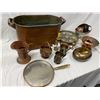 Image 2 : Large Copper Wash Tub With Copper And Brass Cookware, Creamers, Bowls, Trays, Etc..