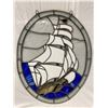 Image 1 : Vintage Leaded Stain Glass Oval Window With Ship