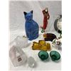 Image 2 : Tote Full Of Assorted Collectibles, Clock, Ceramic Cat, Gnome, Etc..